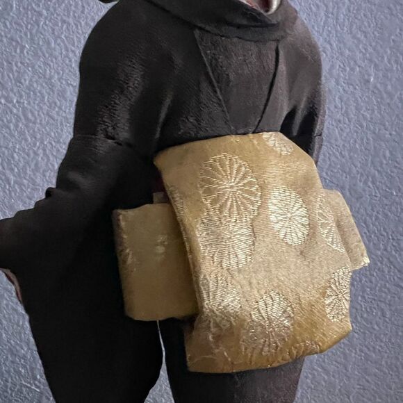 Vintage Geisha Doll Japanese Red Yellow Obi Sash Brown Tan Kimono 15.5” 70’s EUC - Picture 6 of 9